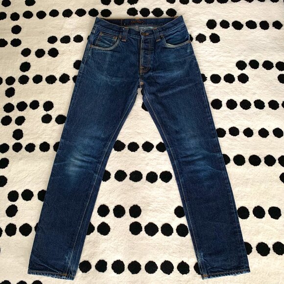 Nudie Jeans Steady Eddie Dark Wash Dry Classic Twill Denim Tapered Jeans